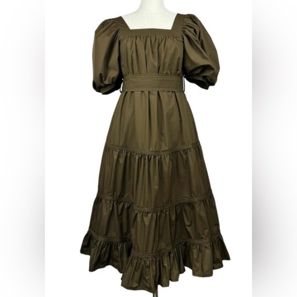 En Saison Puff Sleeve Olive Dress